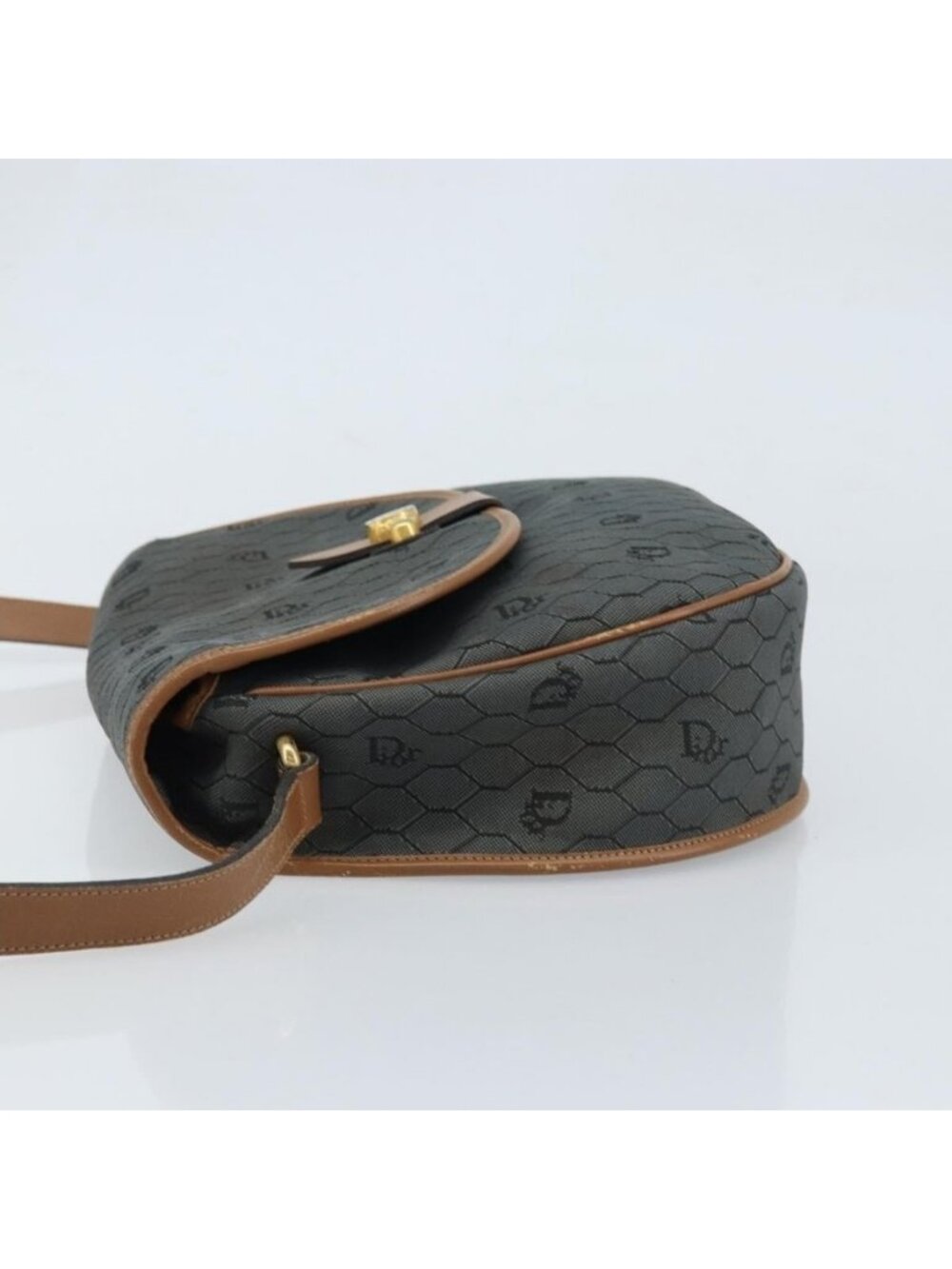 Authentic Christian Dior Honeycomb Canvas Shoulder Bag Black Gold - Picture 11 of 16
